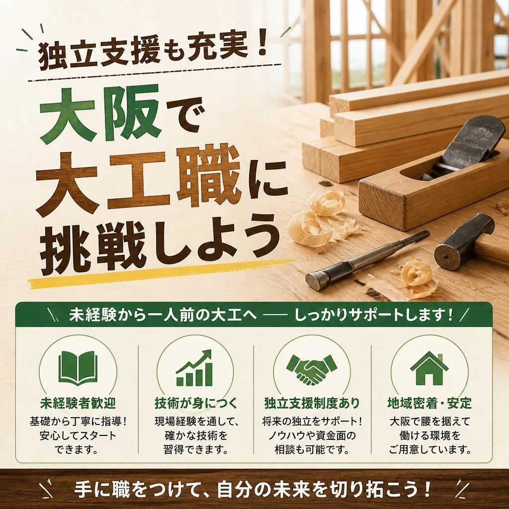 独立支援も充実！大阪で大工職に挑戦しよう