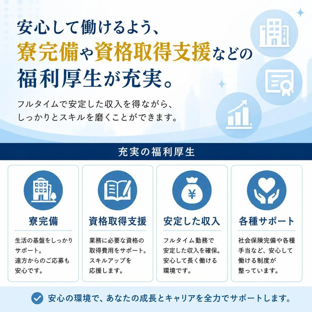 充実の福利厚生とフルタイム勤務