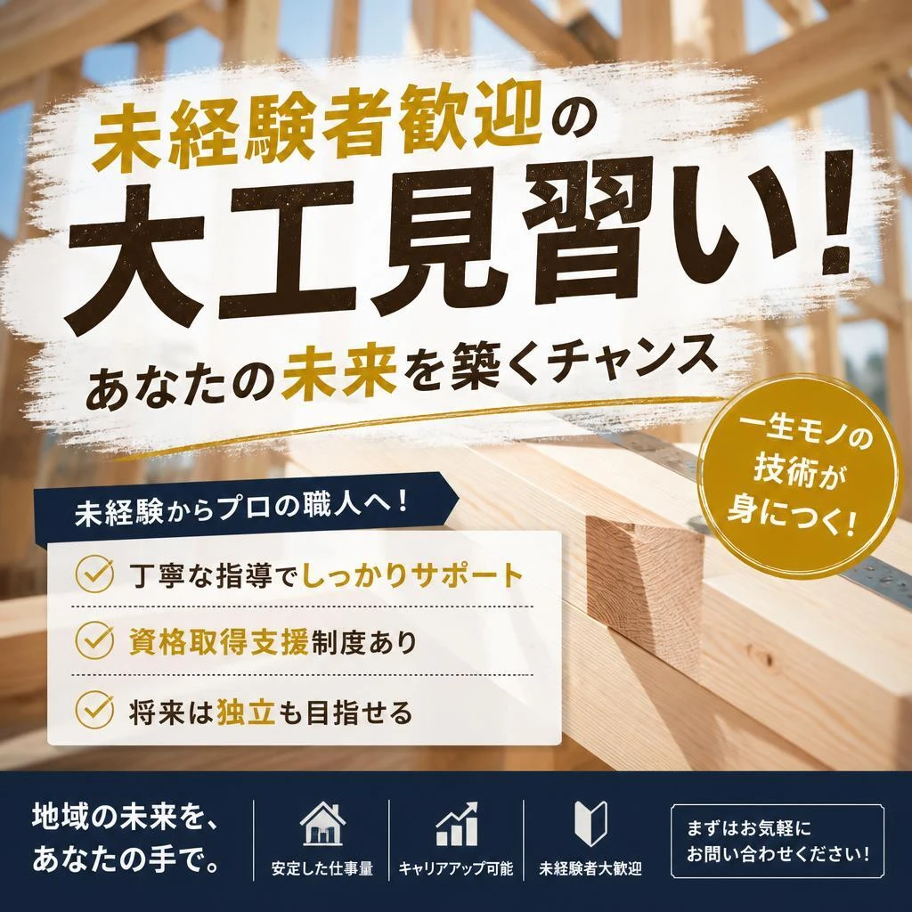 未経験者歓迎の大工見習い！あなたの未来を築くチャンス