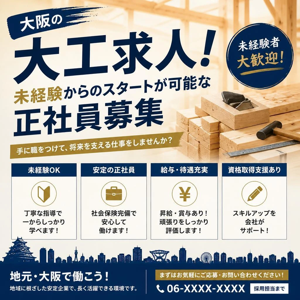 大阪の大工求人！未経験からのスタートが可能な正社員募集