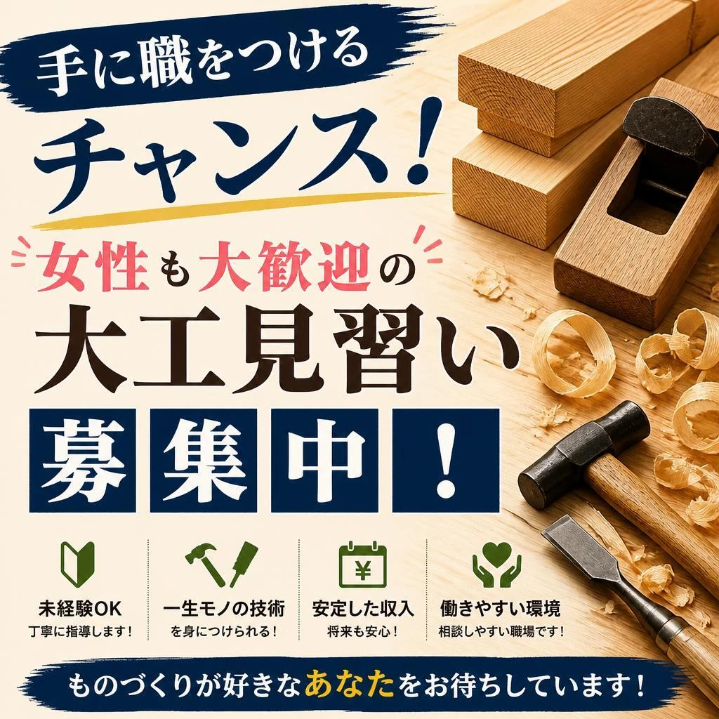 手に職をつけるチャンス！女性も大歓迎の大工見習い募集中