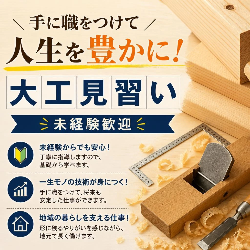 手に職をつけて人生を豊かに！未経験歓迎の大工見習い