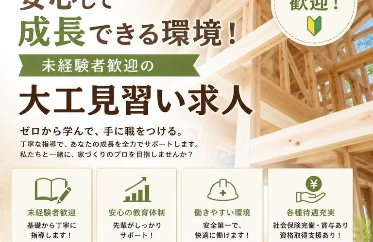 安心して成長できる環境！未経験者歓迎の大工見習い求人