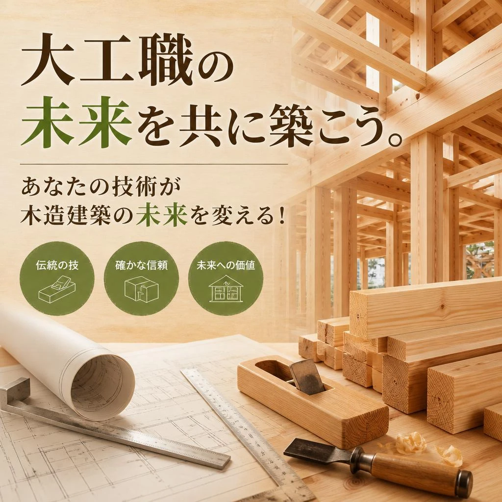 大工職の未来を共に築こう。あなたの技術が木造建築の未来を変える！
