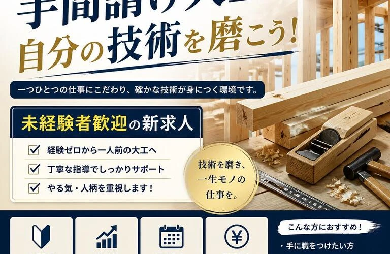 大阪で手間請け大工として自分の技術を磨こう！未経験者歓迎の新求人