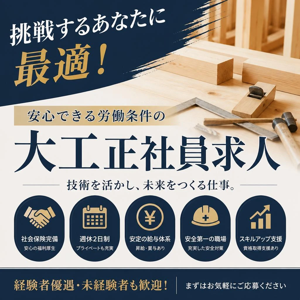 挑戦するあなたに最適！安心できる労働条件の大工正社員求人