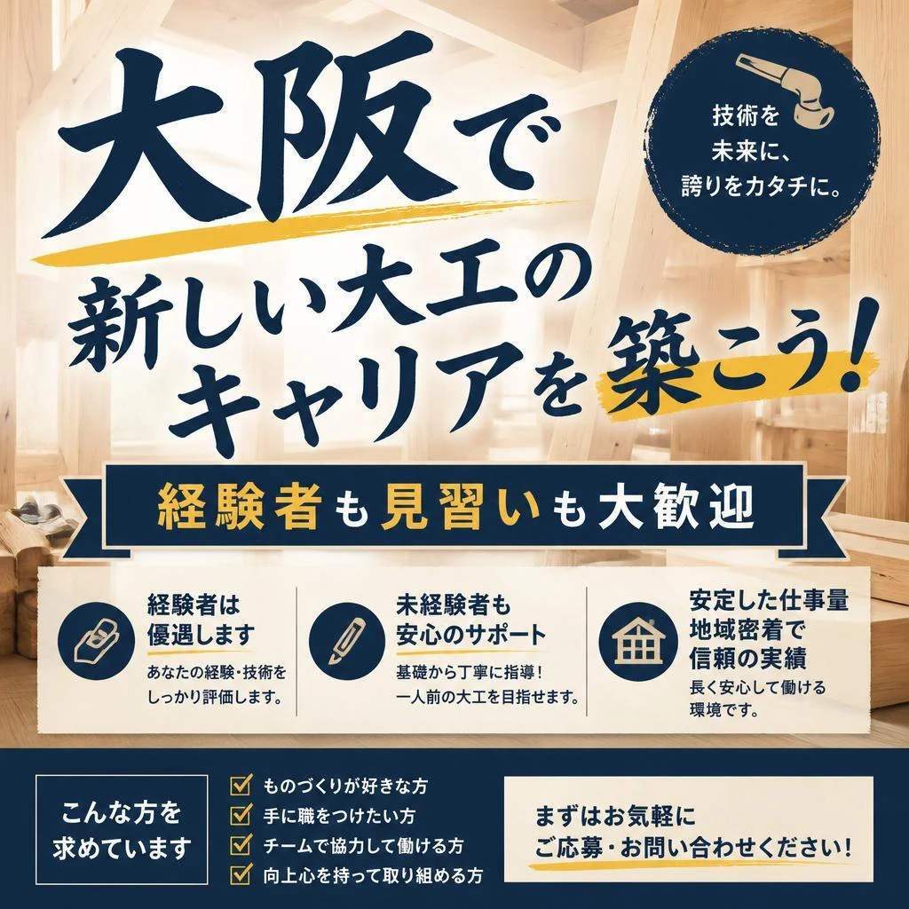 大阪で新しい大工のキャリアを築こう！経験者も見習いも大歓迎