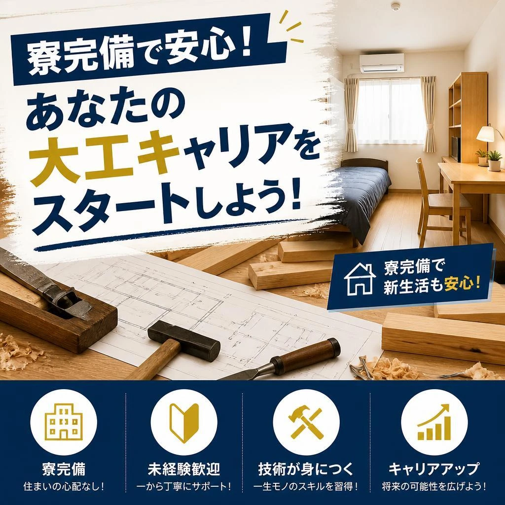 寮完備で安心！あなたの大工キャリアをスタートしよう！