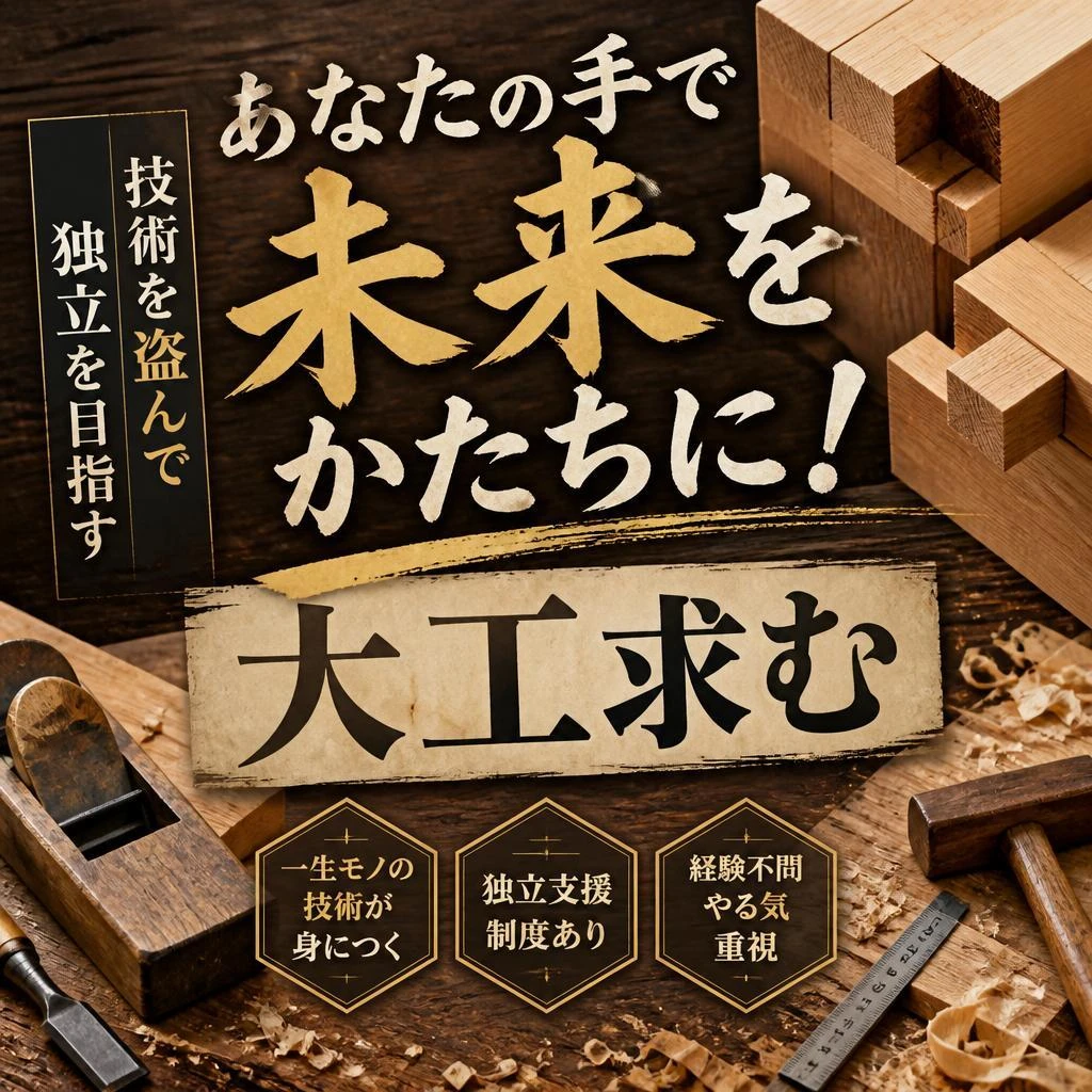 あなたの手で未来をかたちに！技術を盗んで独立を目指す大工求む