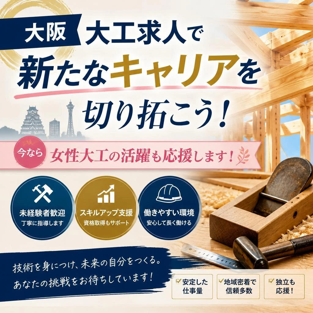 大阪大工求人で新たなキャリアを切り拓こう！今なら女性大工の活躍も応援します！