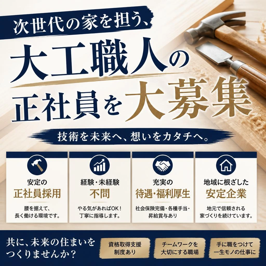 次世代の家を担う、大工職人の正社員を大募集