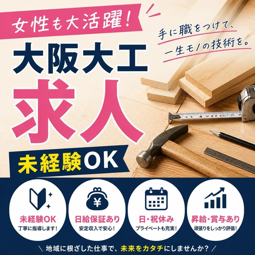 女性も大活躍！未経験OKの大阪大工求人