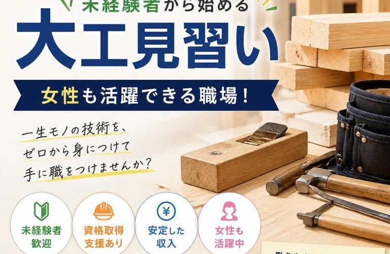 新しい挑戦をしよう！未経験者から始める大工見習い、女性も活躍できる職場！
