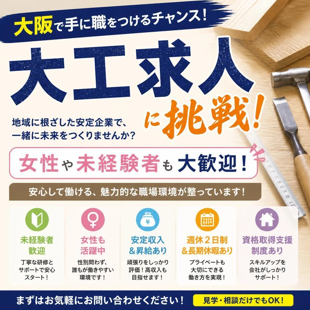 大阪大工求人に挑戦！女性や未経験者も大歓迎の職場環境