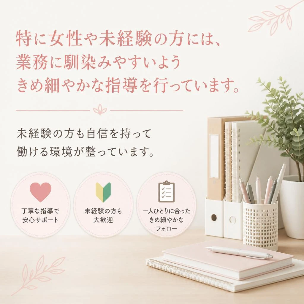 2. 女性や未経験者も安心！充実のサポート体制
