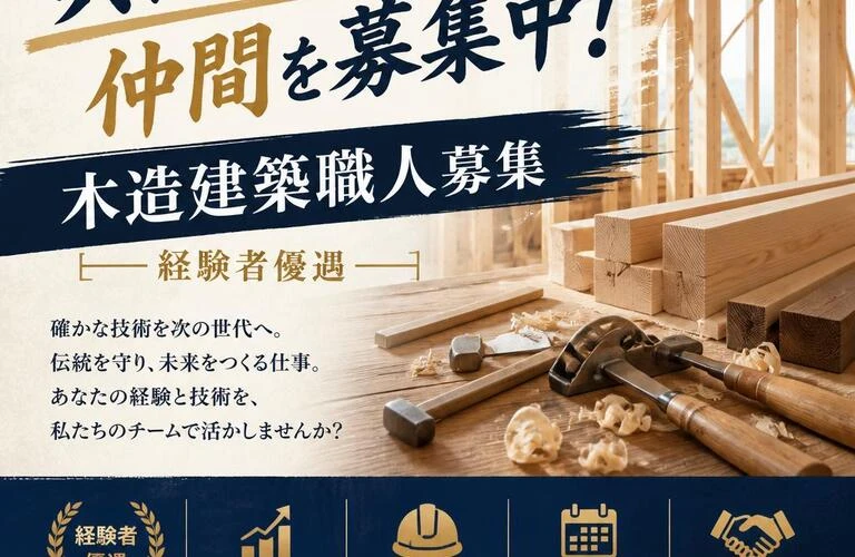共に成長する仲間を募集中！経験者優遇の木造建築職人募集