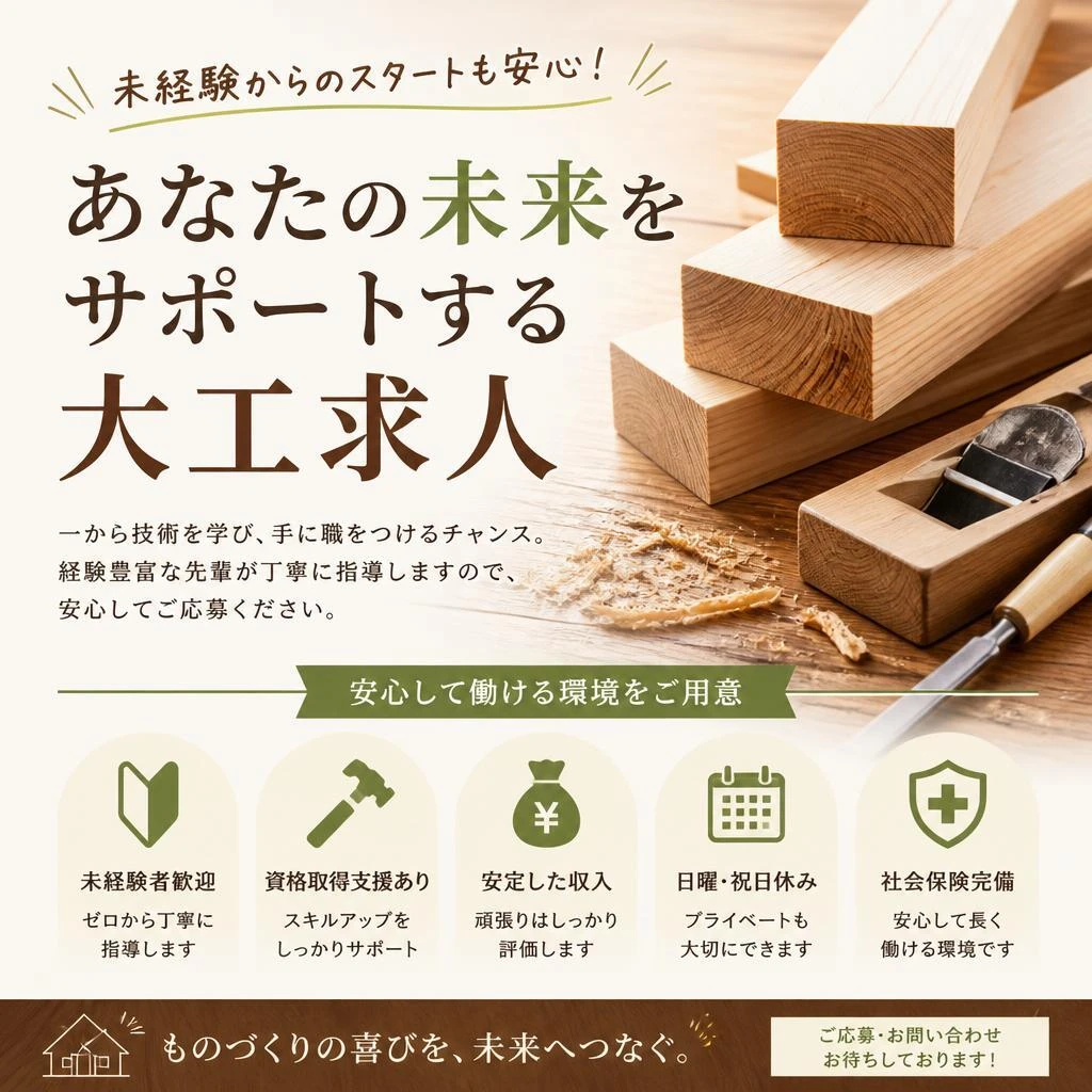 未経験からのスタートも安心！あなたの未来をサポートする大工求人