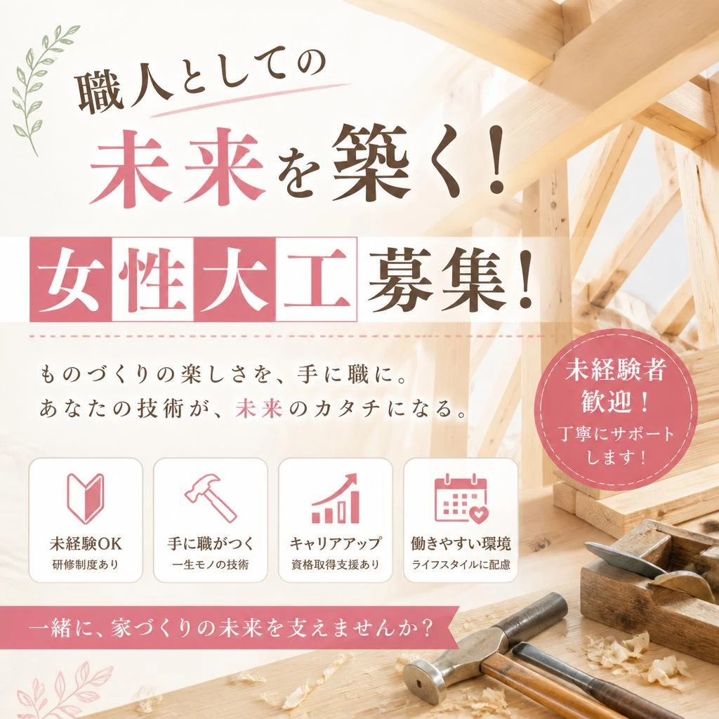 職人としての未来を築く！女性大工募集！