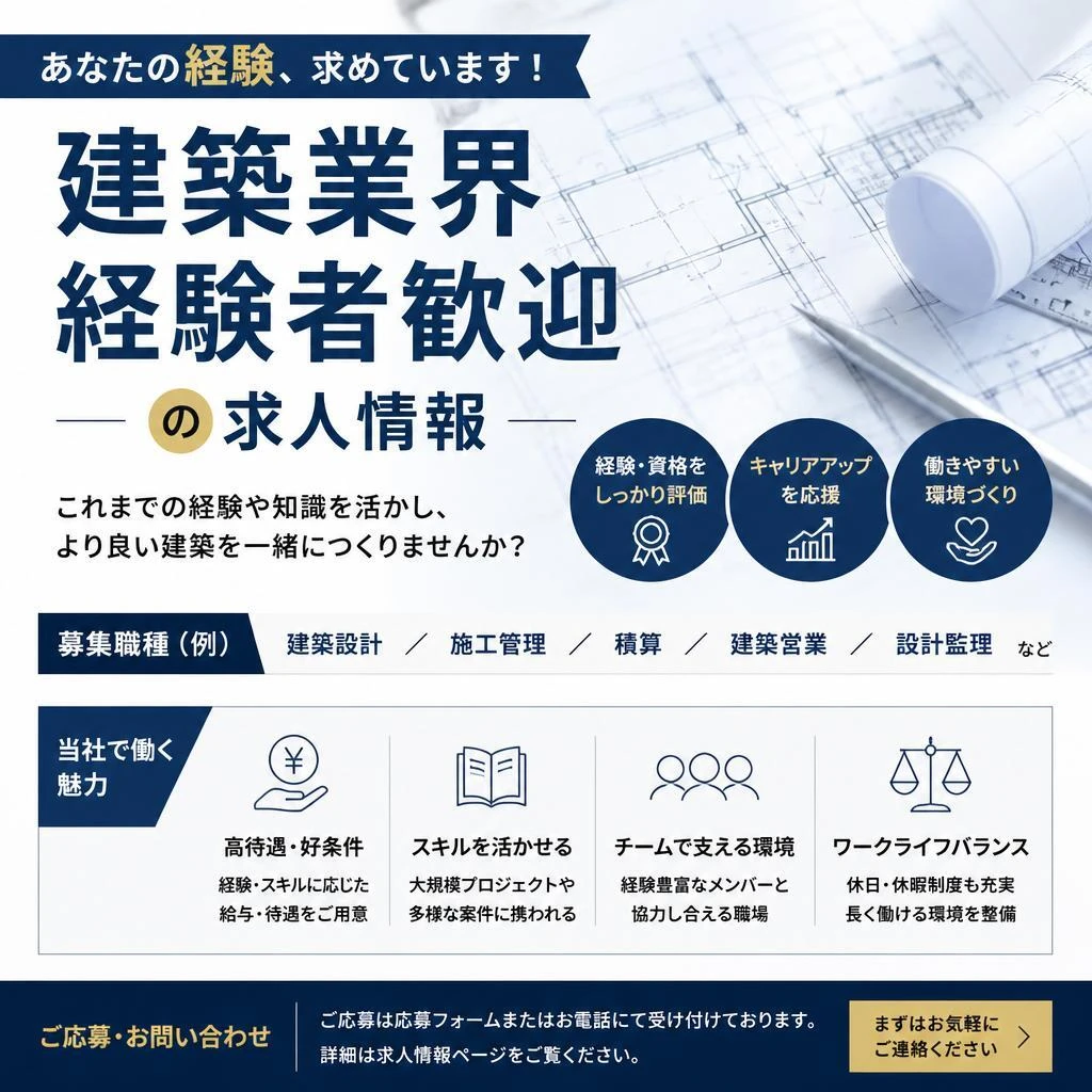 あなたの経験、求めています！建築業界経験者歓迎の求人情報