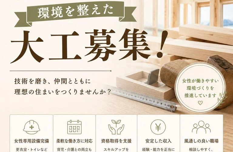女性職人も活躍できる環境を整えた大工募集！