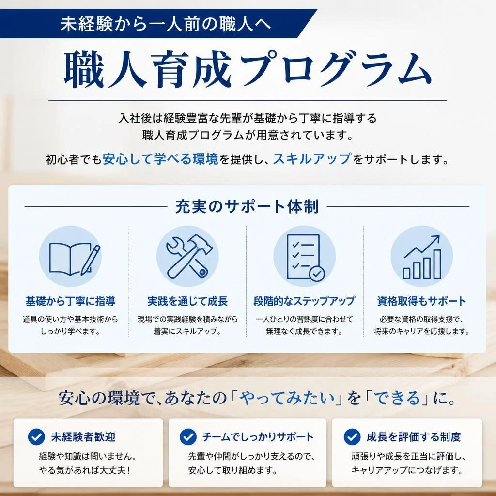 未経験者も安心の職人育成プログラム