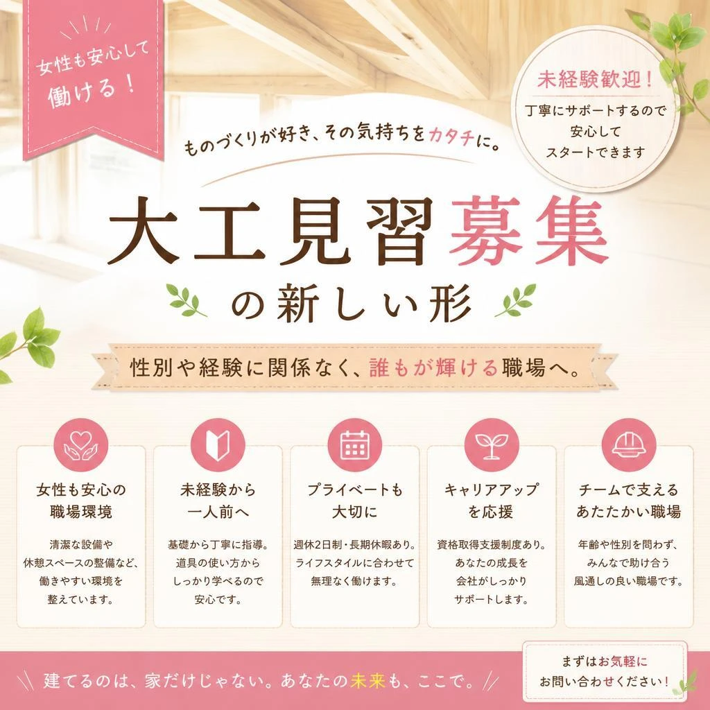 女性も安心して働ける！大工見習募集の新しい形