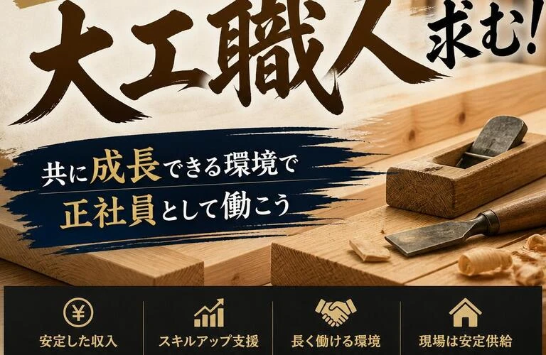 手間請けの大工職人求む！共に成長できる環境で正社員として働こう
