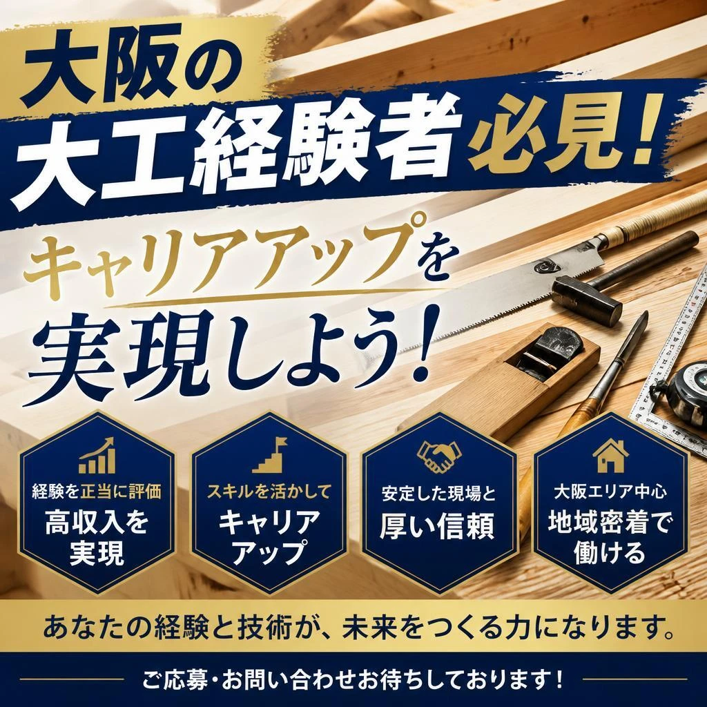 大阪の大工経験者必見！キャリアアップを実現しよう！