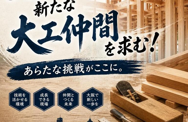 大阪での新たな大工仲間を求む！あらたな挑戦がここに。