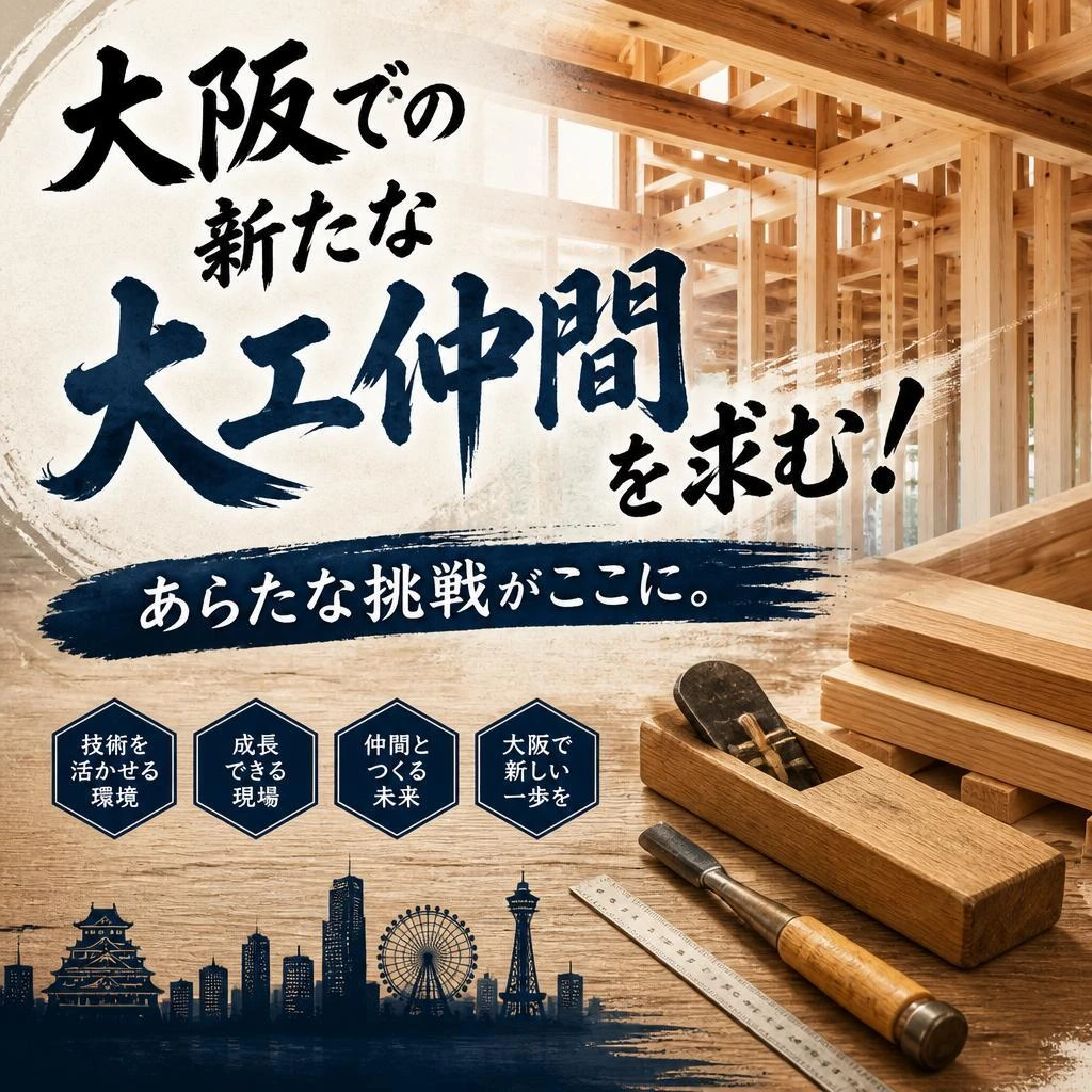 大阪での新たな大工仲間を求む！あらたな挑戦がここに。