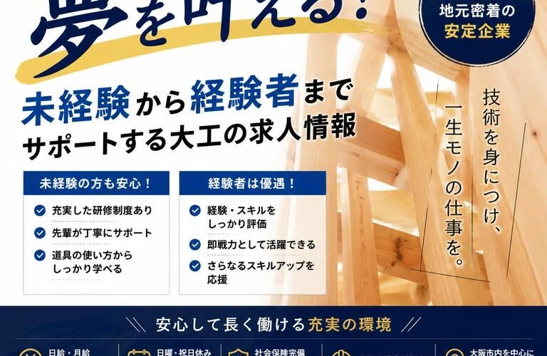 大阪で夢を叶える！未経験から経験者までサポートする大工の求人情報