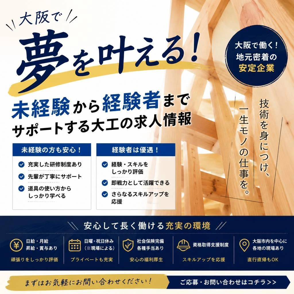 大阪で夢を叶える！未経験から経験者までサポートする大工の求人情報