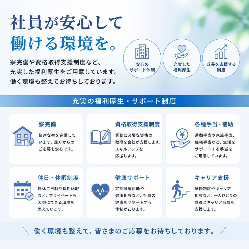 充実した福利厚生とサポート体制