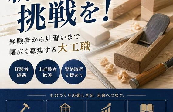 新たな挑戦を！経験者から見習いまで幅広く募集する大工職