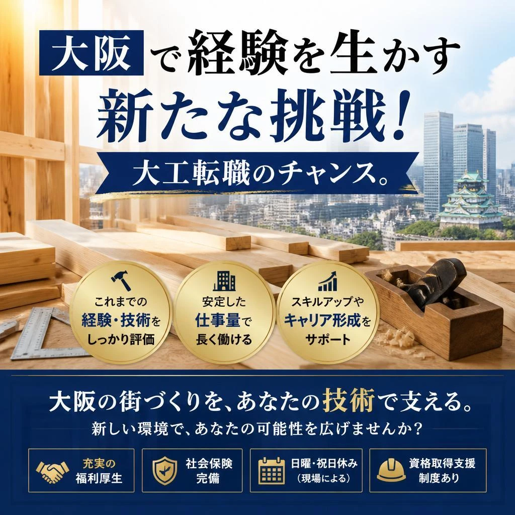 大阪で経験を生かす新たな挑戦！大工転職のチャンス。