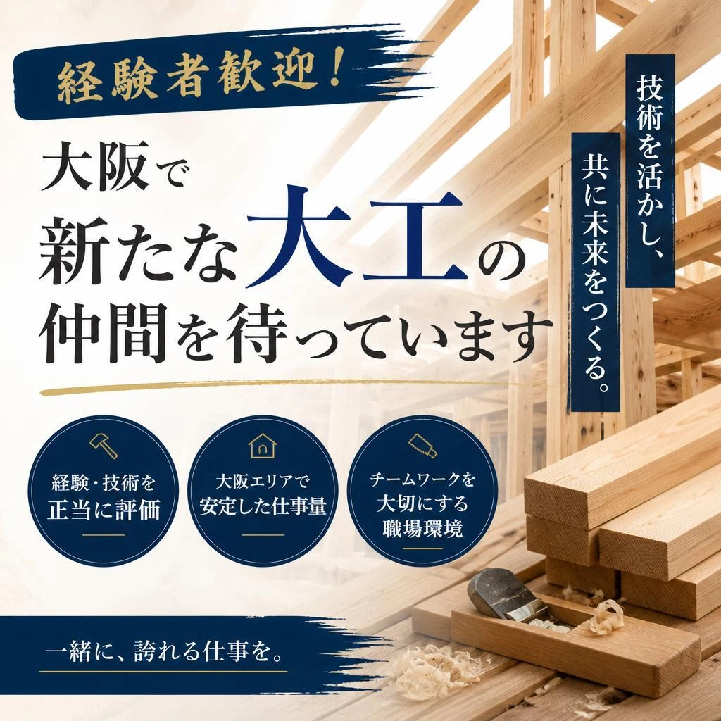 経験者歓迎！大阪で新たな大工の仲間を待っています