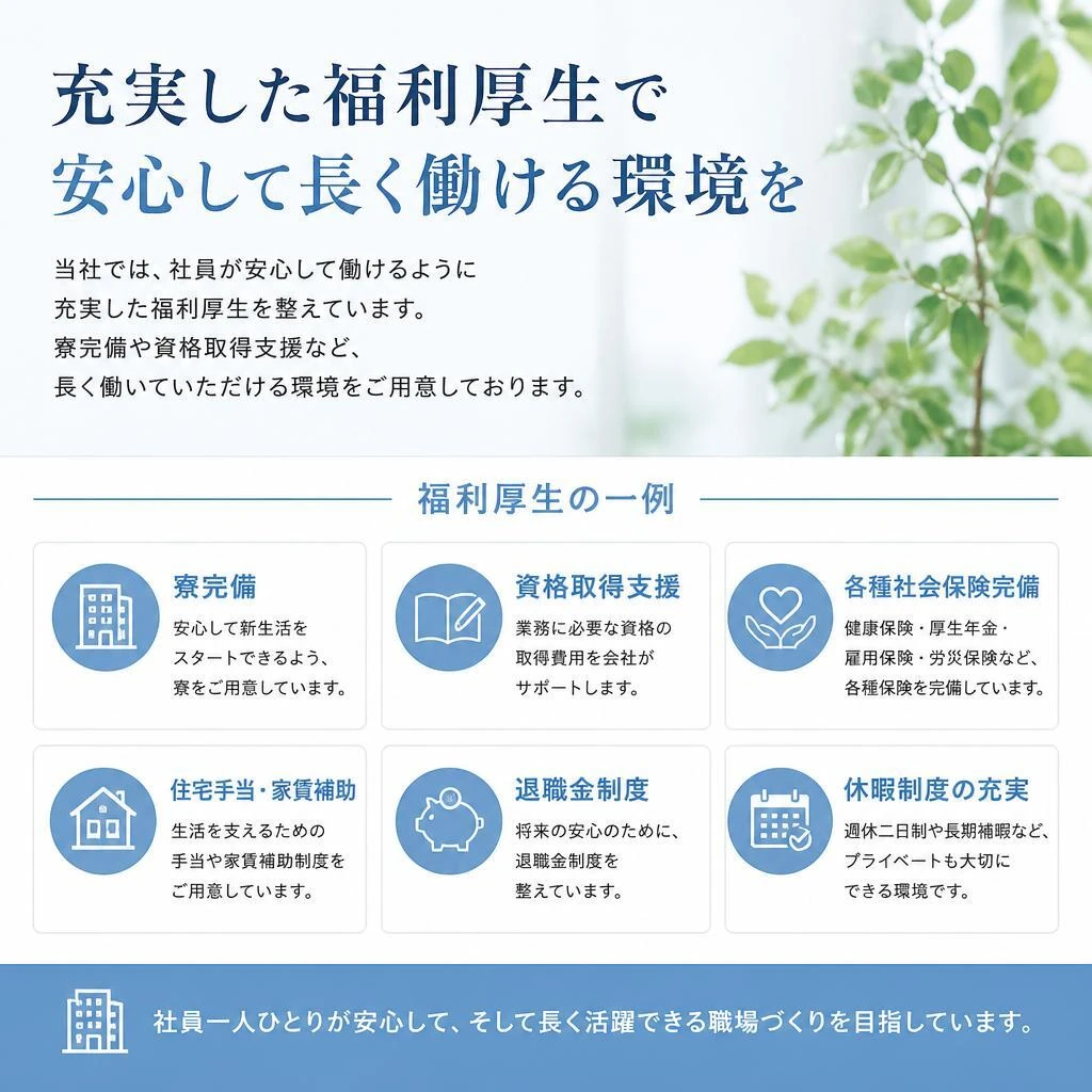 充実の福利厚生と働きやすい環境