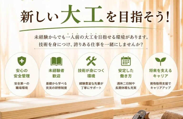 安心して働ける環境で、新しい大工を目指そう！