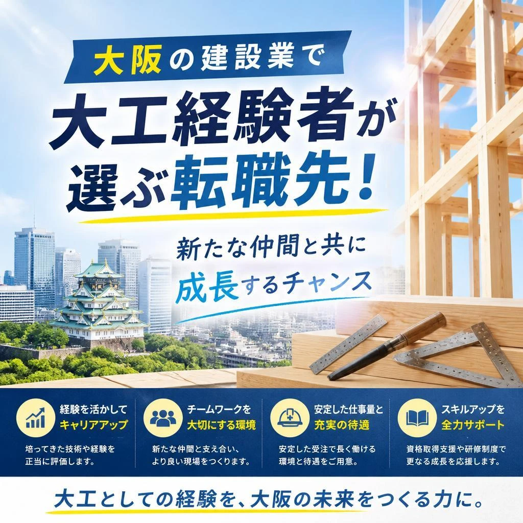 大阪の建設業で大工経験者が選ぶ転職先！新たな仲間と共に成長するチャンス
