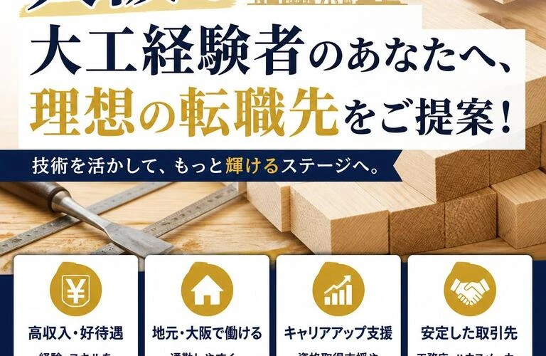 「大阪で大工経験者のあなたへ、理想の転職先をご提案！」