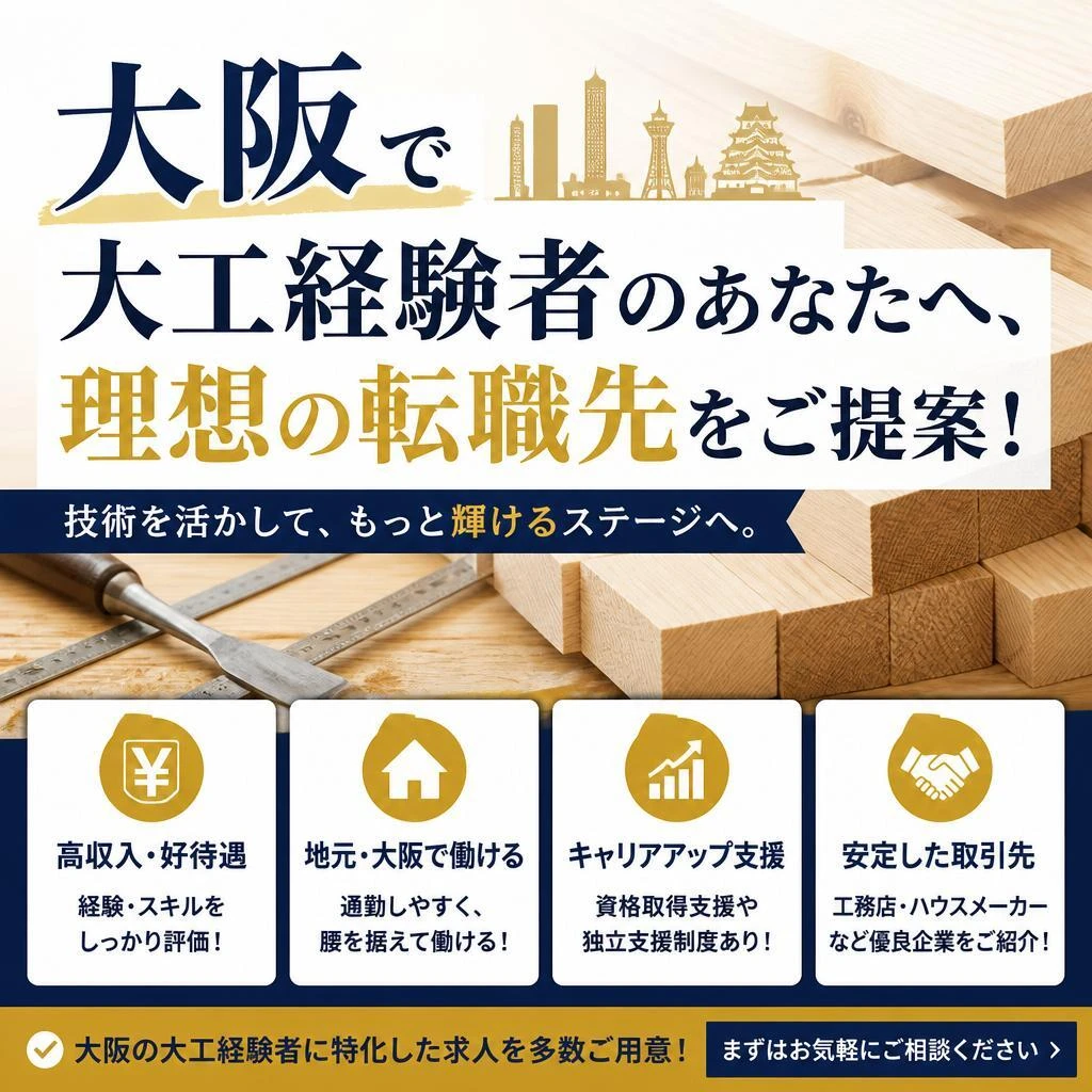 「大阪で大工経験者のあなたへ、理想の転職先をご提案！」