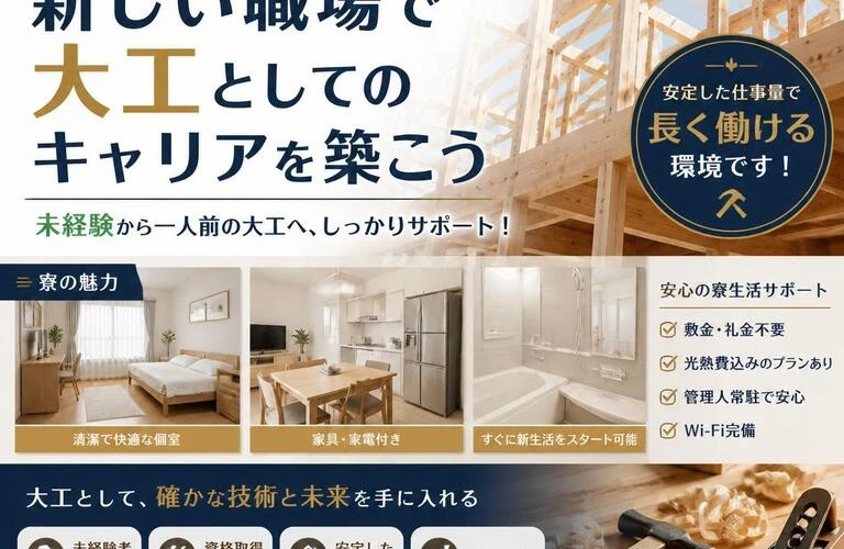 充実の寮完備！新しい職場で大工としてのキャリアを築こう