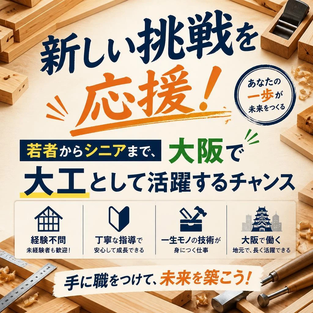 新しい挑戦を応援！若者からシニアまで、大阪で大工として活躍するチャンス
