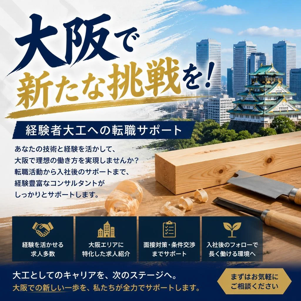 大阪で新たな挑戦を！経験者大工への転職サポート