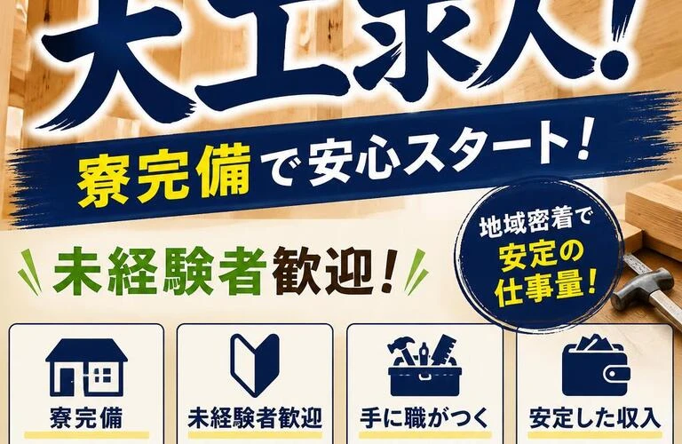 東大阪の大工求人！寮完備で安心スタート！未経験者歓迎！