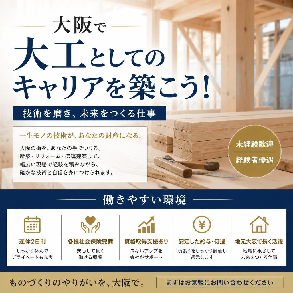 大阪で大工としてのキャリアを築こう！働きやすい環境