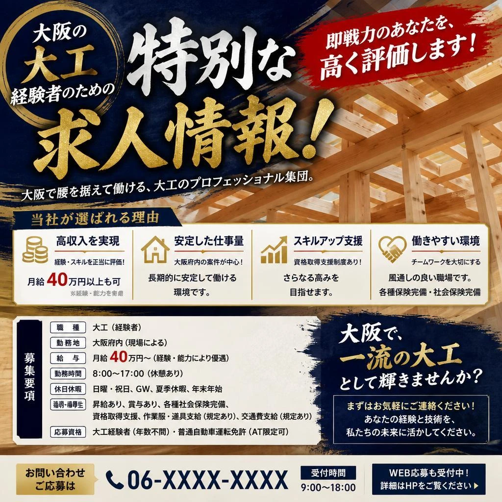 大阪の大工経験者のための特別な求人情報！