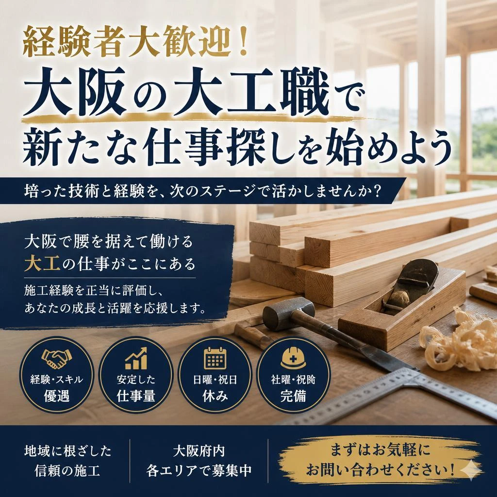 経験者大歓迎！大阪の大工職で新たな仕事探しを始めよう