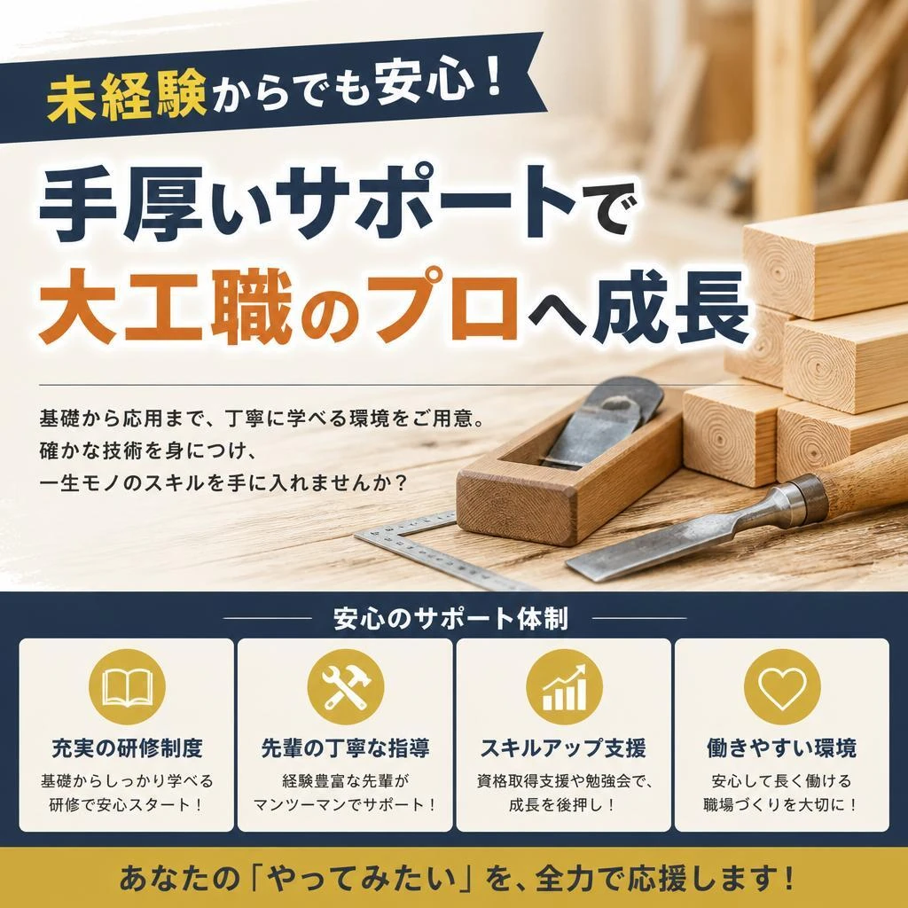 未経験からでも安心！手厚いサポートで大工職のプロへ成長
