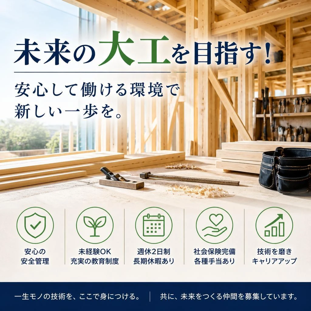 未来の大工を目指す！安心して働ける環境で新しい一歩を。